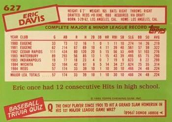 1985 Topps - Collector's Edition (Tiffany) #627 Eric Davis Back