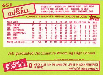 1985 Topps - Collector's Edition (Tiffany) #651 Jeff Russell Back