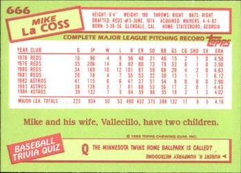 1985 Topps - Collector's Edition (Tiffany) #666 Mike LaCoss Back