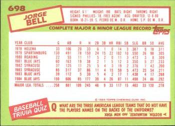 1985 Topps - Collector's Edition (Tiffany) #698 Jorge Bell Back