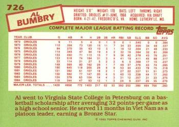 1985 Topps - Collector's Edition (Tiffany) #726 Al Bumbry Back