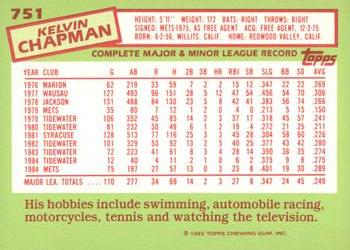 1985 Topps - Collector's Edition (Tiffany) #751 Kelvin Chapman Back