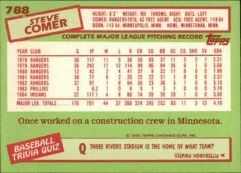 1985 Topps - Collector's Edition (Tiffany) #788 Steve Comer Back