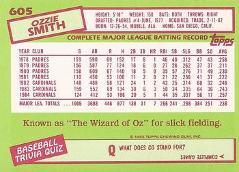 1985 Topps - Collector's Edition (Tiffany) #605 Ozzie Smith Back