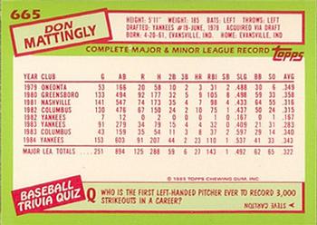 1985 Topps - Collector's Edition (Tiffany) #665 Don Mattingly Back