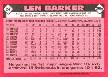 1986 Topps - Collector's Edition (Tiffany) #24 Len Barker Back