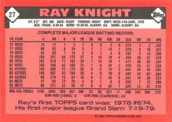 1986 Topps - Collector's Edition (Tiffany) #27 Ray Knight Back