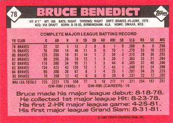 1986 Topps - Collector's Edition (Tiffany) #78 Bruce Benedict Back