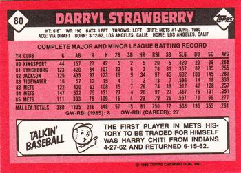 1986 Topps - Collector's Edition (Tiffany) #80 Darryl Strawberry Back