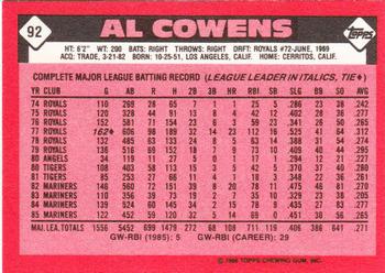 1986 Topps - Collector's Edition (Tiffany) #92 Al Cowens Back