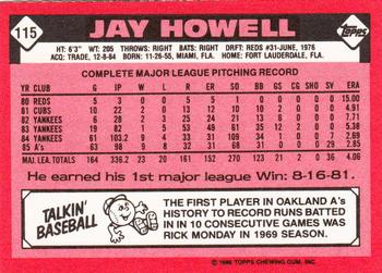 1986 Topps - Collector's Edition (Tiffany) #115 Jay Howell Back