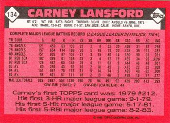 1986 Topps - Collector's Edition (Tiffany) #134 Carney Lansford Back