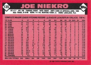 1986 Topps - Collector's Edition (Tiffany) #135 Joe Niekro Back