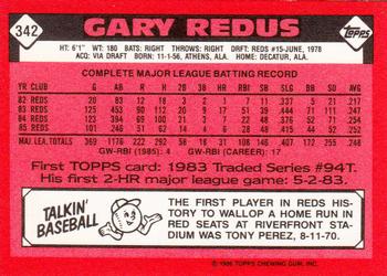 1986 Topps - Collector's Edition (Tiffany) #342 Gary Redus Back