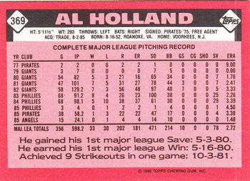 1986 Topps - Collector's Edition (Tiffany) #369 Al Holland Back