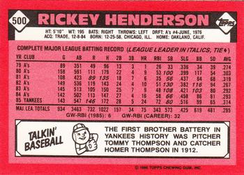 1986 Topps - Collector's Edition (Tiffany) #500 Rickey Henderson Back