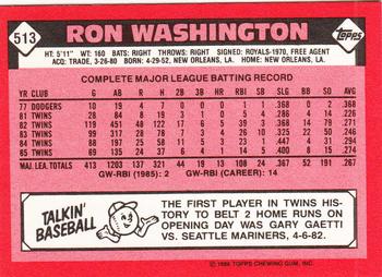 1986 Topps - Collector's Edition (Tiffany) #513 Ron Washington Back