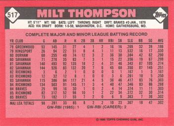 1986 Topps - Collector's Edition (Tiffany) #517 Milt Thompson Back