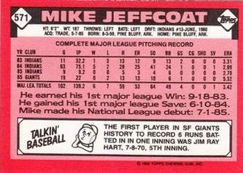 1986 Topps - Collector's Edition (Tiffany) #571 Mike Jeffcoat Back