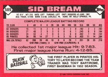1986 Topps - Collector's Edition (Tiffany) #589 Sid Bream Back
