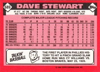 1986 Topps - Collector's Edition (Tiffany) #689 Dave Stewart Back