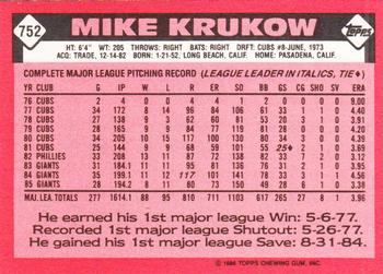 1986 Topps - Collector's Edition (Tiffany) #752 Mike Krukow Back