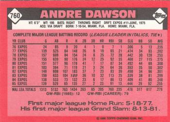 1986 Topps - Collector's Edition (Tiffany) #760 Andre Dawson Back