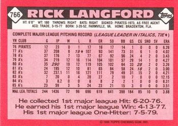 1986 Topps - Collector's Edition (Tiffany) #766 Rick Langford Back