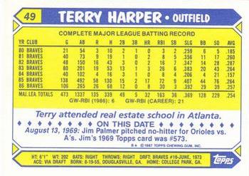 1987 Topps - Collector's Edition (Tiffany) #49 Terry Harper Back