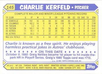 1987 Topps - Collector's Edition (Tiffany) #145 Charlie Kerfeld Back