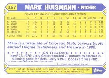 1987 Topps - Collector's Edition (Tiffany) #187 Mark Huismann Back