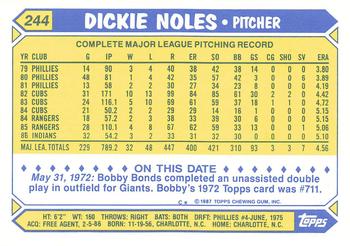 1987 Topps - Collector's Edition (Tiffany) #244 Dickie Noles Back