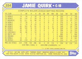 1987 Topps - Collector's Edition (Tiffany) #354 Jamie Quirk Back