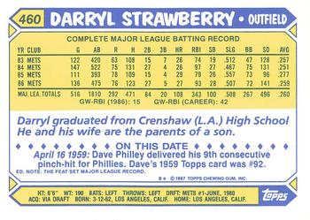 1987 Topps - Collector's Edition (Tiffany) #460 Darryl Strawberry Back
