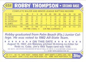 1987 Topps - Collector's Edition (Tiffany) #658 Robby Thompson Back