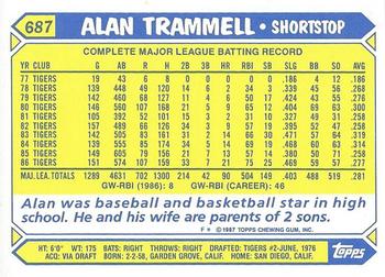 1987 Topps - Collector's Edition (Tiffany) #687 Alan Trammell Back