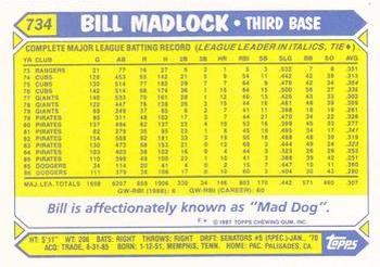 1987 Topps - Collector's Edition (Tiffany) #734 Bill Madlock Back