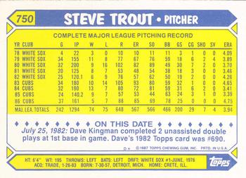 1987 Topps - Collector's Edition (Tiffany) #750 Steve Trout Back
