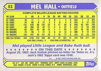 1987 Topps - Collector's Edition (Tiffany) #51 Mel Hall Back