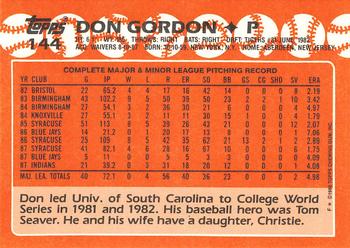 1988 Topps - Collector's Edition (Tiffany) #144 Don Gordon Back