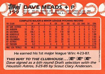 1988 Topps - Collector's Edition (Tiffany) #199 Dave Meads Back