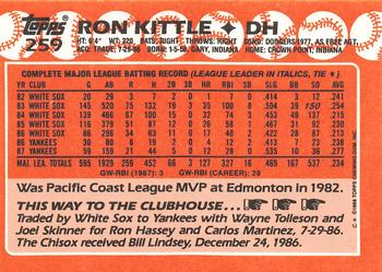 1988 Topps - Collector's Edition (Tiffany) #259 Ron Kittle Back