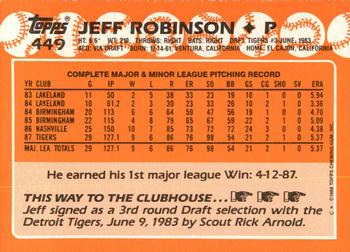 1988 Topps - Collector's Edition (Tiffany) #449 Jeff Robinson Back