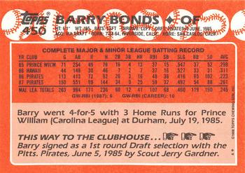 1988 Topps - Collector's Edition (Tiffany) #450 Barry Bonds Back