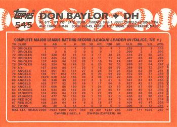 1988 Topps - Collector's Edition (Tiffany) #545 Don Baylor Back