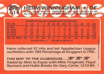 1988 Topps - Collector's Edition (Tiffany) #614 Herm Winningham Back