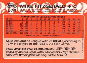 1988 Topps - Collector's Edition (Tiffany) #674 Mike Fitzgerald Back