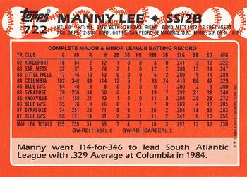 1988 Topps - Collector's Edition (Tiffany) #722 Manuel Lee Back