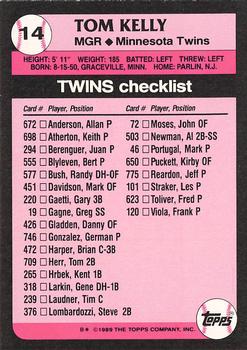 1989 Topps - Collector's Edition (Tiffany) #14 Tom Kelly Back