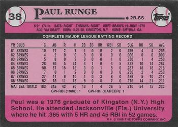 1989 Topps - Collector's Edition (Tiffany) #38 Paul Runge Back